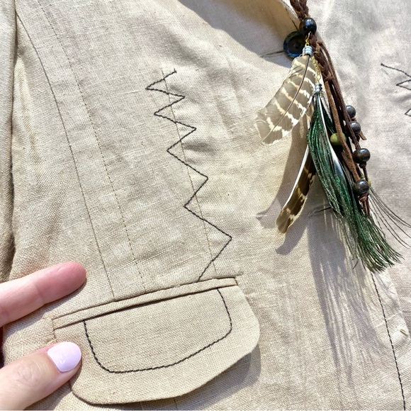 Upcycled FOLK back embroidery w farmhouse shabby chic vibe linen jacket - Picture 11 of 16